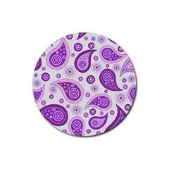 Retro Paisley Purple Rubber Round Coaster (4 Pack)  by snowwhitegirl