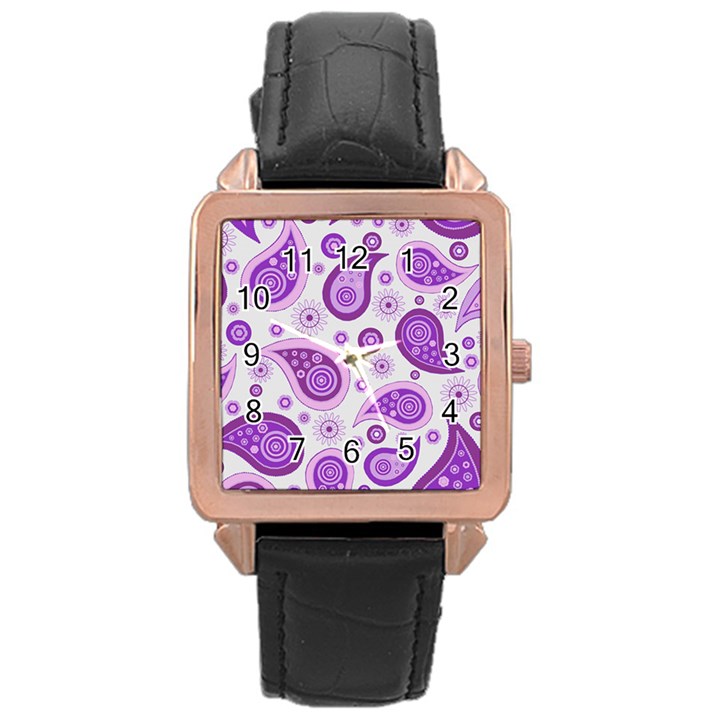 Retro Paisley Purple Rose Gold Leather Watch 