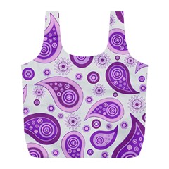 Retro Paisley Purple Full Print Recycle Bag (l) by snowwhitegirl