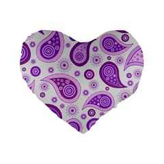 Retro Paisley Purple Standard 16  Premium Flano Heart Shape Cushions by snowwhitegirl