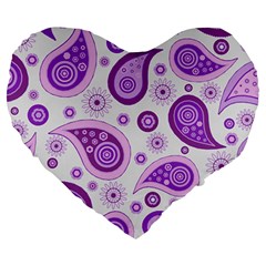 Retro Paisley Purple Large 19  Premium Flano Heart Shape Cushions by snowwhitegirl