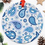 Retro Paisley Blue Round Filigree Ornament (Two Sides) Front