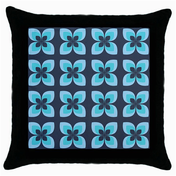 Retro Flower Blue Throw Pillow Case (Black)