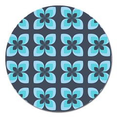 Retro Flower Blue Magnet 5  (round) by snowwhitegirl