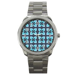 Retro Flower Blue Sport Metal Watch by snowwhitegirl