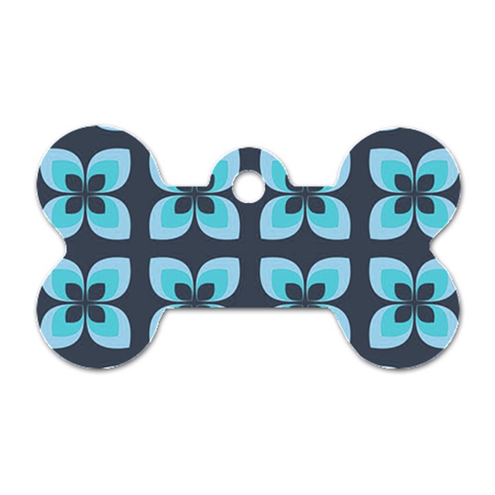 Retro Flower Blue Dog Tag Bone (One Side)