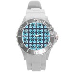 Retro Flower Blue Round Plastic Sport Watch (L) Front