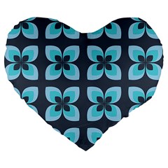 Retro Flower Blue Large 19  Premium Heart Shape Cushions by snowwhitegirl