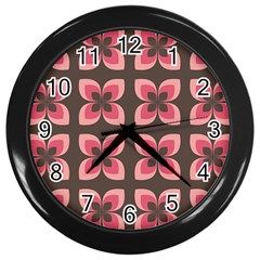 Retro Flower Pink Brown Wall Clock (black) by snowwhitegirl