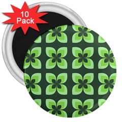 Retro Flower Green 3  Magnets (10 Pack)  by snowwhitegirl