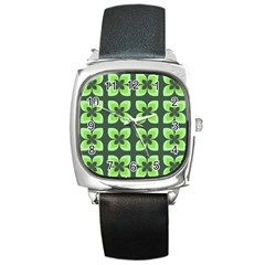 Retro Flower Green Square Metal Watch