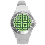 Retro Flower Green Round Plastic Sport Watch (L) Front