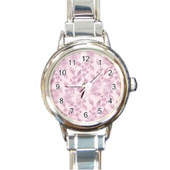 Pink Floral Round Italian Charm Watch by snowwhitegirl