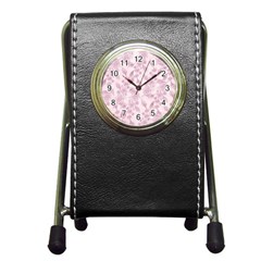 Pink Floral Pen Holder Desk Clock by snowwhitegirl