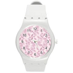 Pink Floral Round Plastic Sport Watch (m) by snowwhitegirl