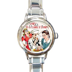 Retro Sailor Eating Cookie Round Italian Charm Watch