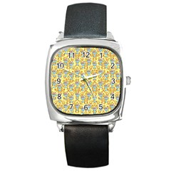 Paisley Yellow Sundaes Square Metal Watch by snowwhitegirl