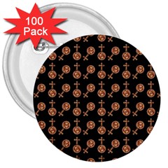 Victorian Crosses Black 3  Buttons (100 Pack)  by snowwhitegirl