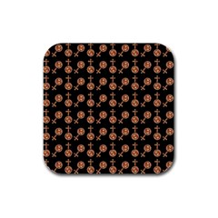 Victorian Crosses Black Rubber Square Coaster (4 Pack)  by snowwhitegirl