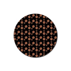 Victorian Crosses Black Rubber Coaster (round)  by snowwhitegirl