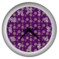 Victorian Crosses Purple Wall Clock (silver) by snowwhitegirl