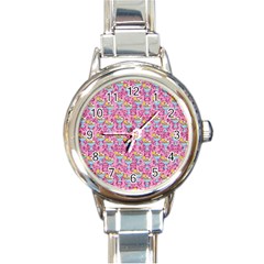 Paisley Pink Sundaes Round Italian Charm Watch by snowwhitegirl