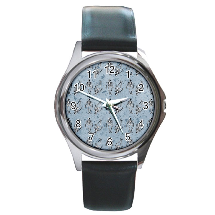 Skeleton Blue Background Round Metal Watch