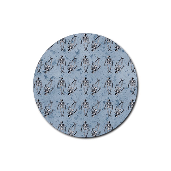 Skeleton Blue Background Rubber Round Coaster (4 pack) 