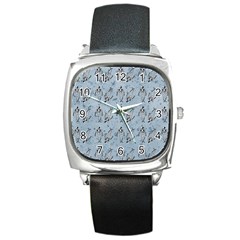 Skeleton Blue Background Square Metal Watch by snowwhitegirl