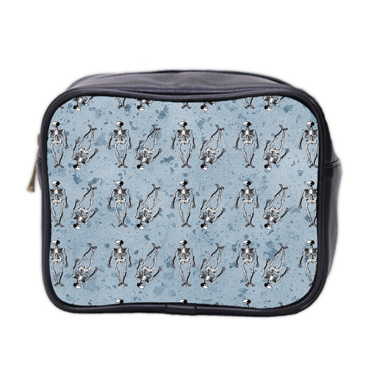 Skeleton Blue Background Mini Toiletries Bag (Two Sides)