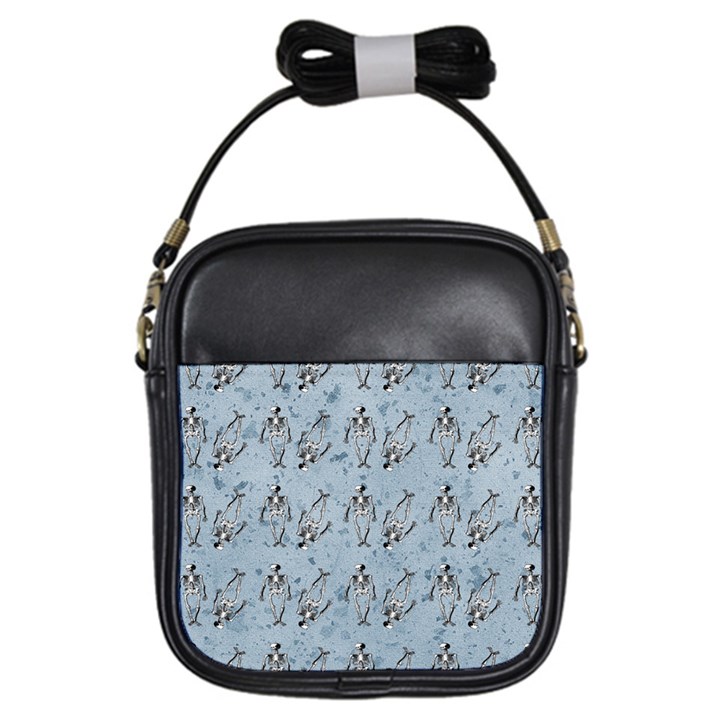 Skeleton Blue Background Girls Sling Bag