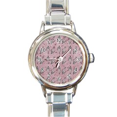 Skeleton Pink Background Round Italian Charm Watch by snowwhitegirl