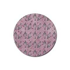 Skeleton Pink Background Rubber Round Coaster (4 Pack)  by snowwhitegirl