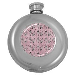 Skeleton Pink Background Round Hip Flask (5 Oz) by snowwhitegirl