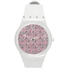 Skeleton Pink Background Round Plastic Sport Watch (m) by snowwhitegirl