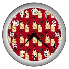 Victorian Skeleton Red Wall Clock (silver) by snowwhitegirl