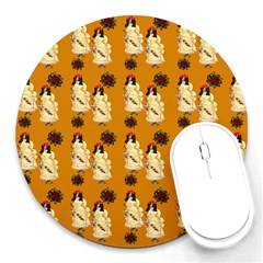 Victorian Skeleton Orange Round Mousepads by snowwhitegirl