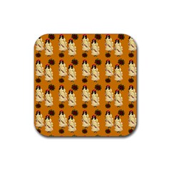 Victorian Skeleton Orange Rubber Coaster (square)  by snowwhitegirl