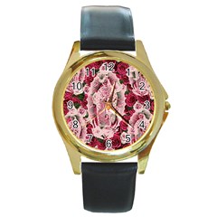 Guadalupe Roses Round Gold Metal Watch