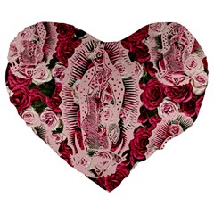 Guadalupe Roses Large 19  Premium Heart Shape Cushions