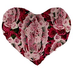 Guadalupe Roses Large 19  Premium Flano Heart Shape Cushions