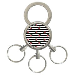 Black Stripes Roses 3-ring Key Chains