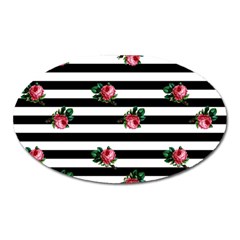 Black Stripes Roses Oval Magnet by snowwhitegirl