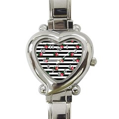 Black Stripes Roses Heart Italian Charm Watch by snowwhitegirl