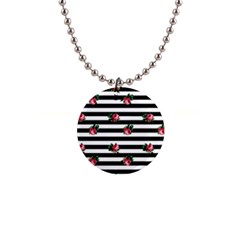 Black Stripes Roses 1  Button Necklace by snowwhitegirl