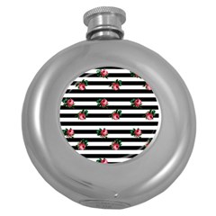 Black Stripes Roses Round Hip Flask (5 Oz) by snowwhitegirl