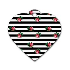 Black Stripes Roses Dog Tag Heart (two Sides) by snowwhitegirl