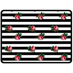 Black Stripes Roses Double Sided Fleece Blanket (large)  by snowwhitegirl