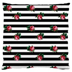 Black Stripes Roses Large Flano Cushion Case (one Side) by snowwhitegirl