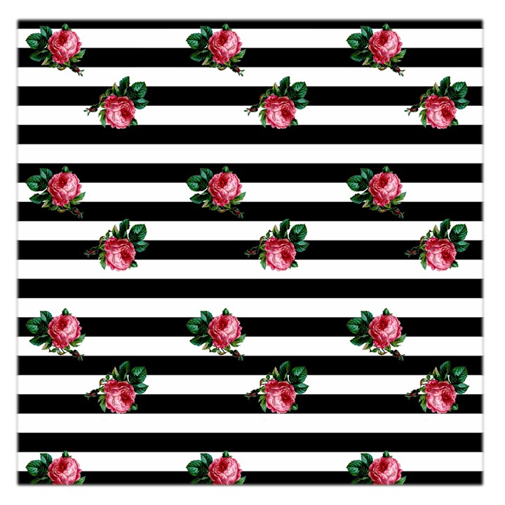 Black Stripes Roses Large Satin Scarf (Square)